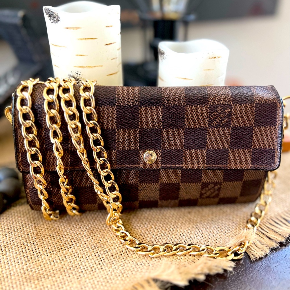 Authentic LOUIS VUITTON Damier Ebene Portefeuille Sarah Long Wallet